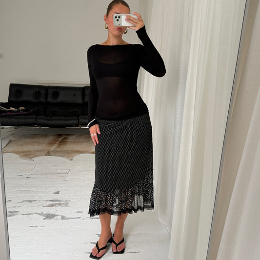 Black Polka Dot Maxi Skirt