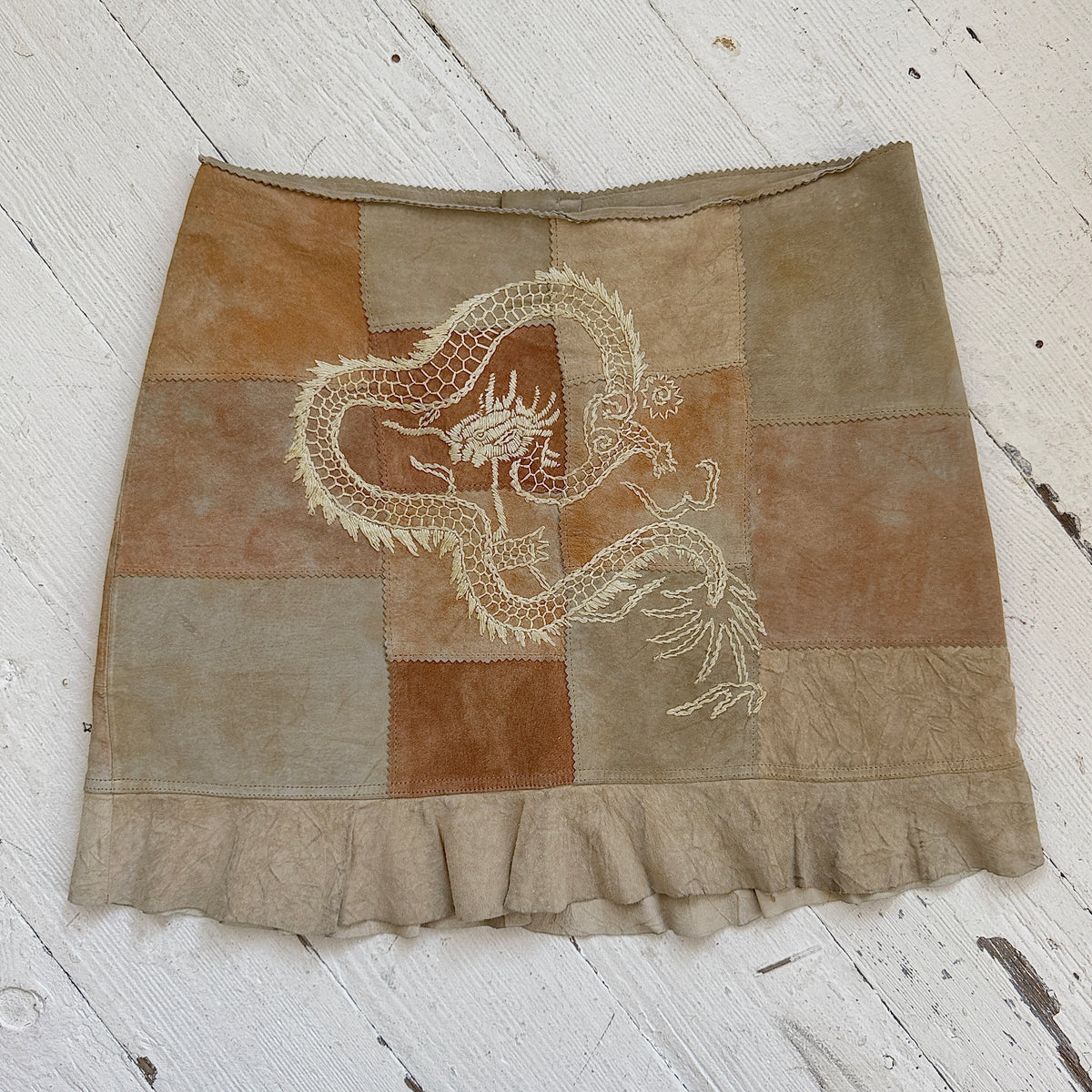 Italian Vintage Patchwork Suede Leather Skirt