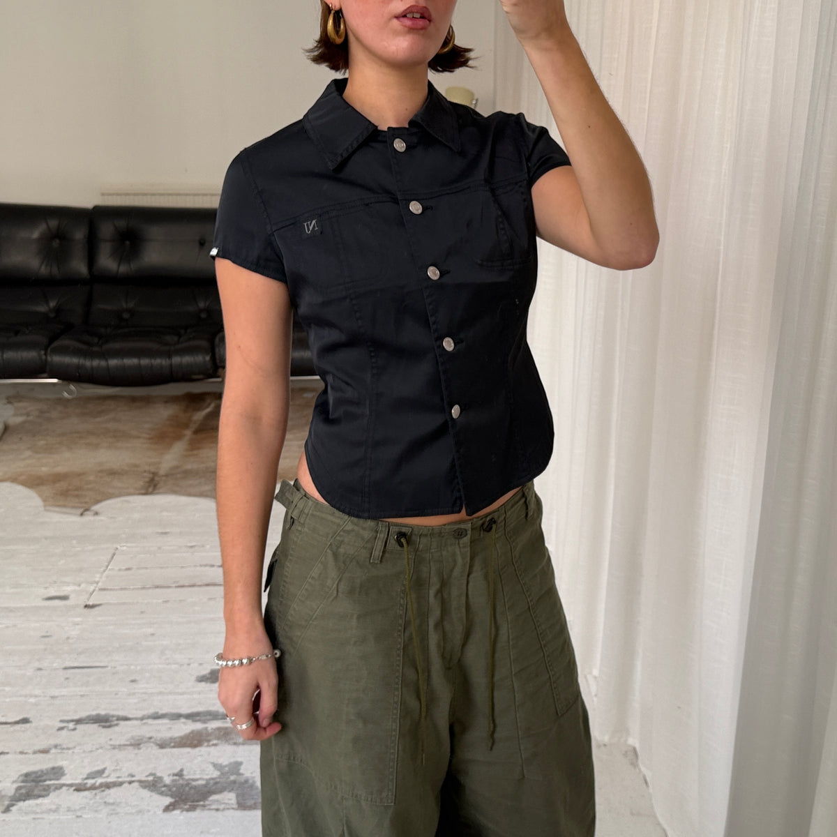 Italian Vintage Black Cargo Shirt