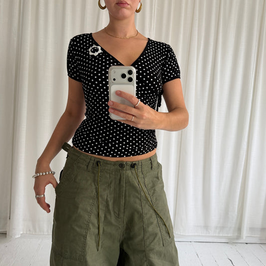 Black Polka Dot Wrap Top