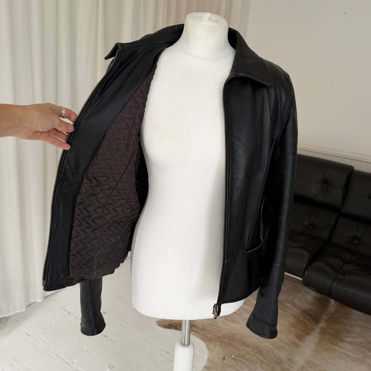 Italian Vintage Black Leather Biker Jacket