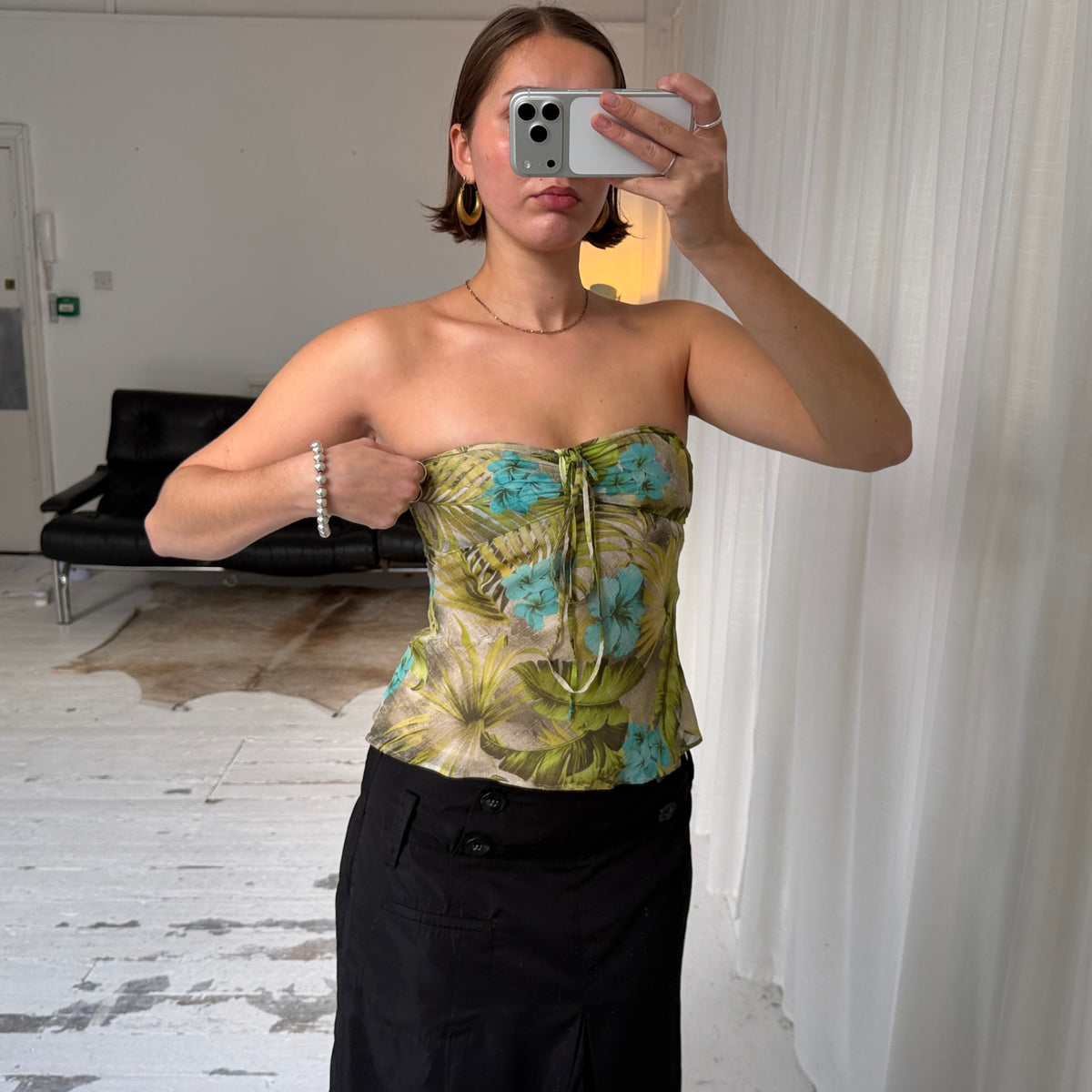 2000s Floral Mesh Bandeau Top
