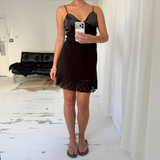 Italian Vintage Brown Lace Mini Dress