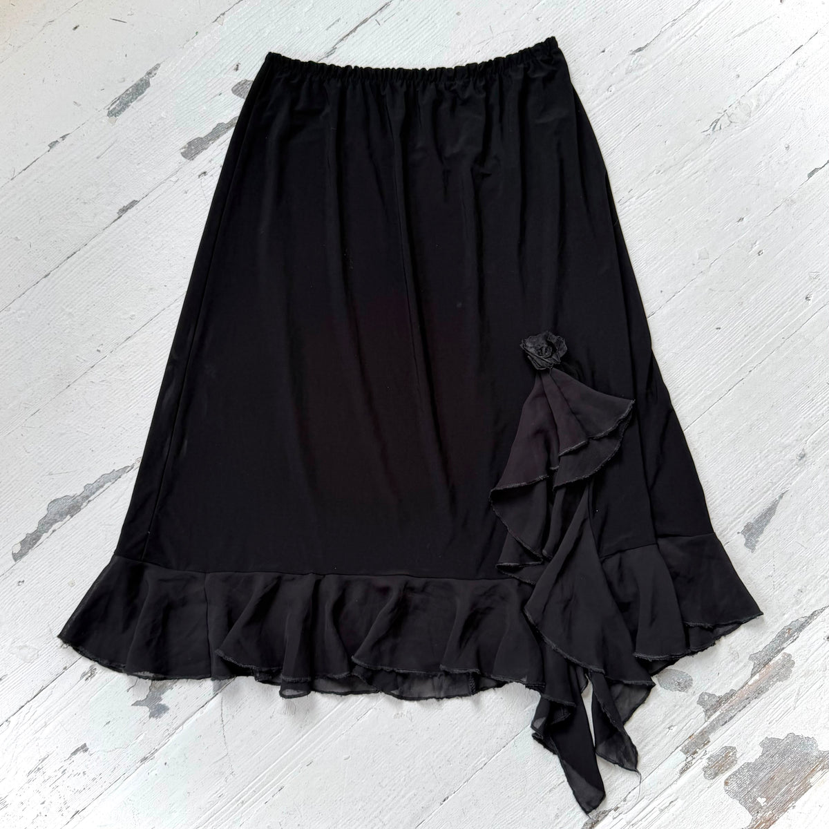 Black Ruffle Asymmetric Maxi Skirt