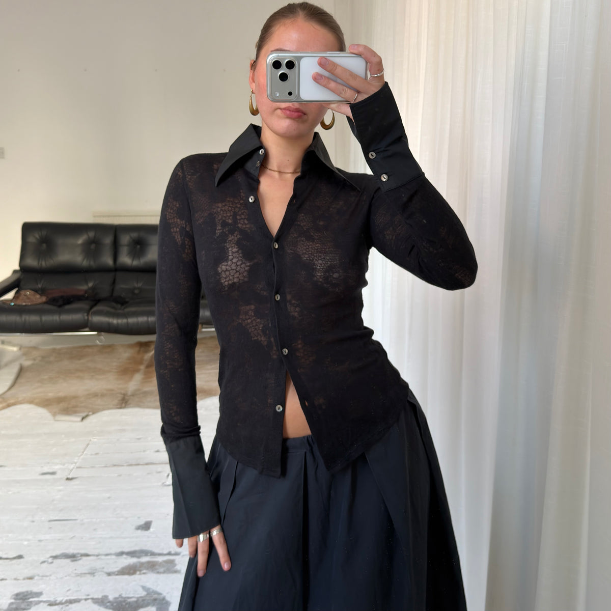 Italian Vintage Wool Blend Sheer Lace Shirt