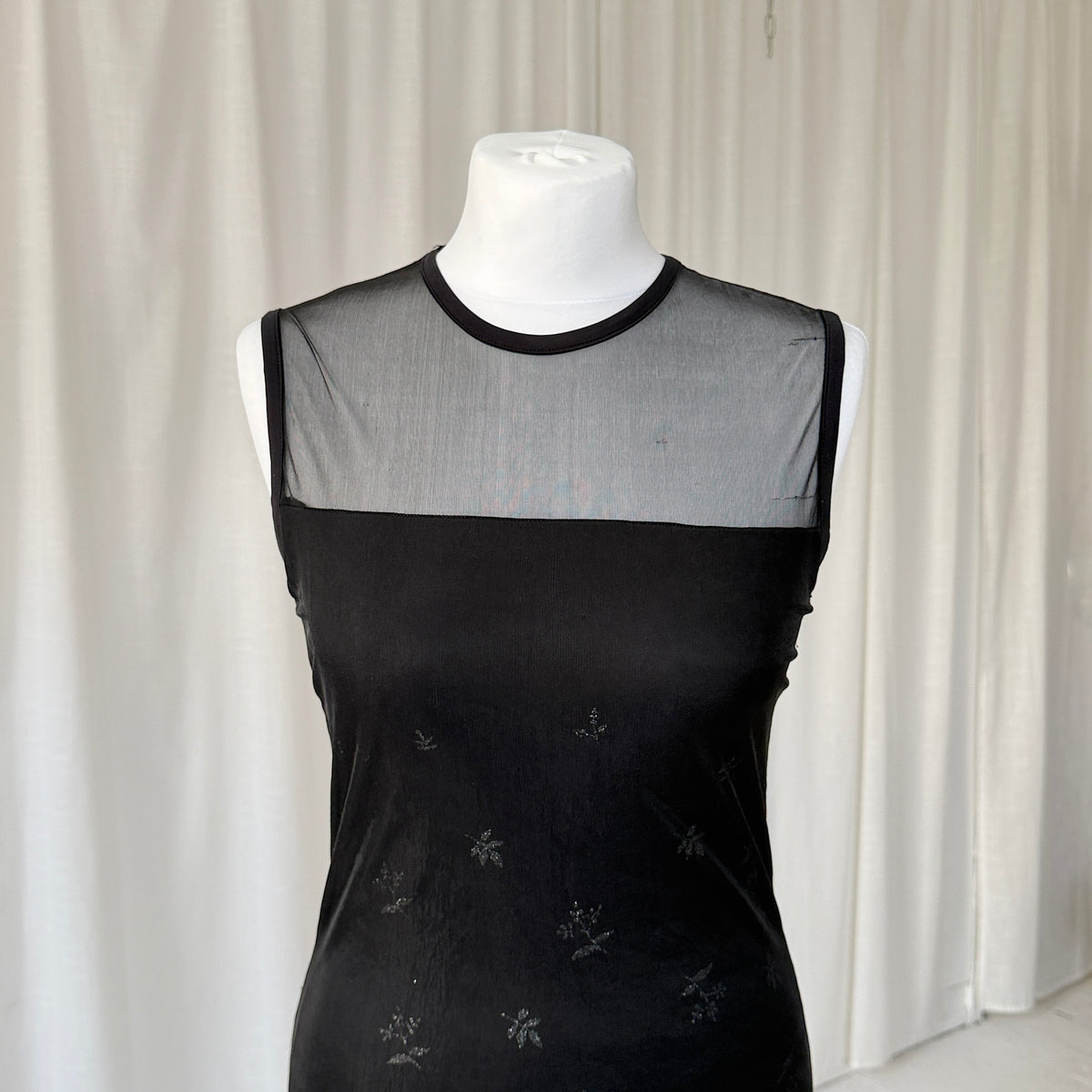 Black Mesh Overlay Mini Dress
