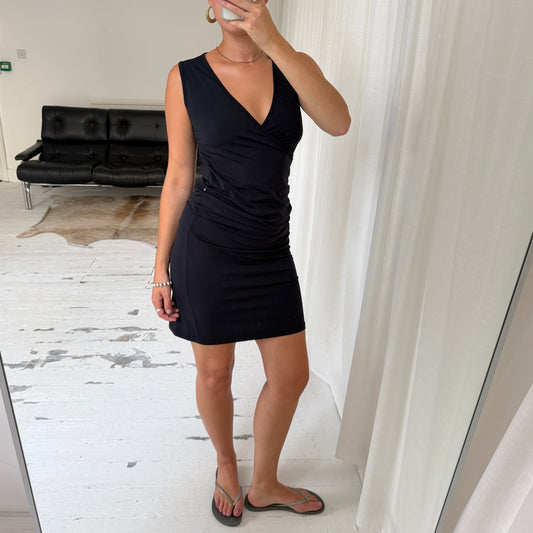 90s Calvin Klein Black Wrap Midi Dress