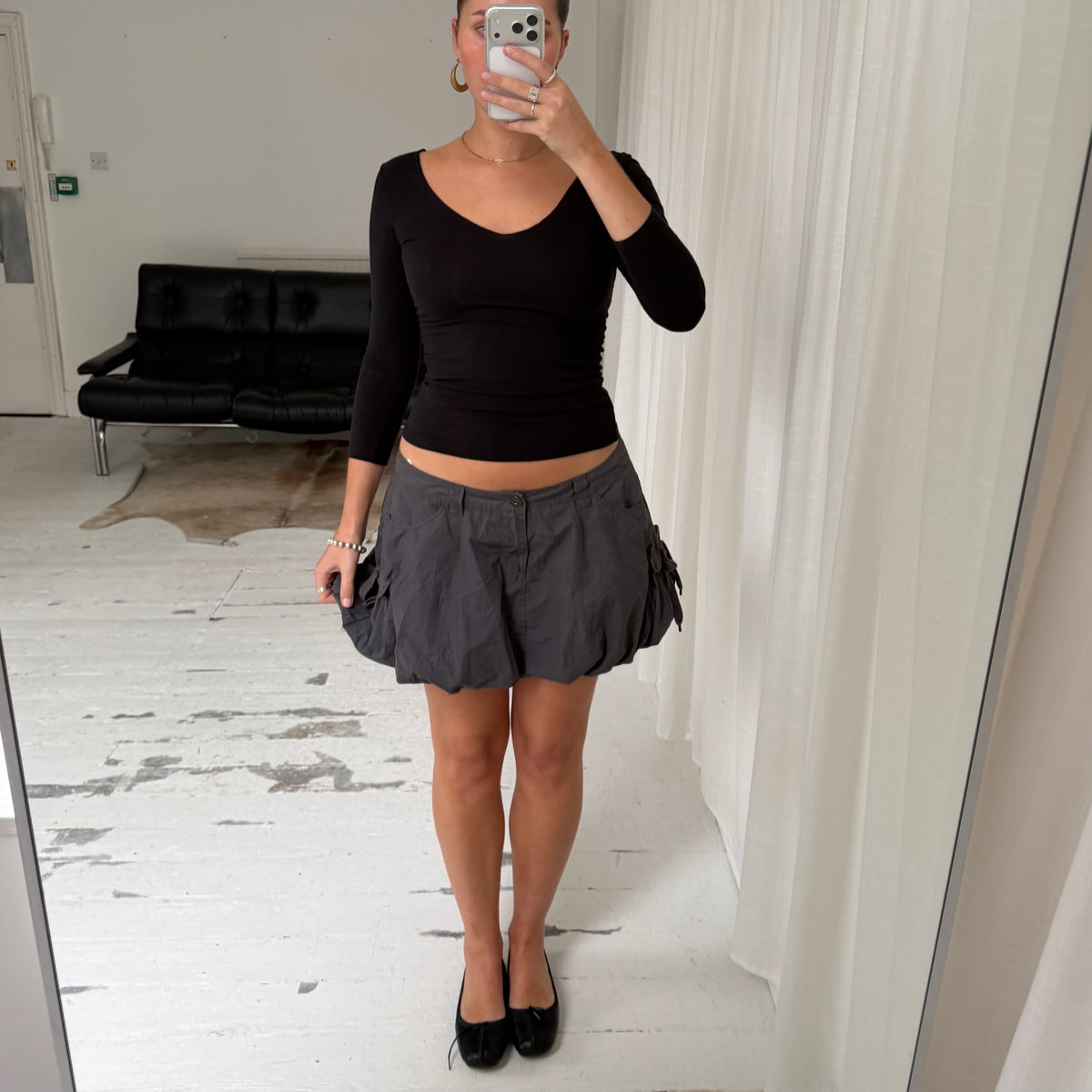 Grey Bubble Hem Mini Skirt