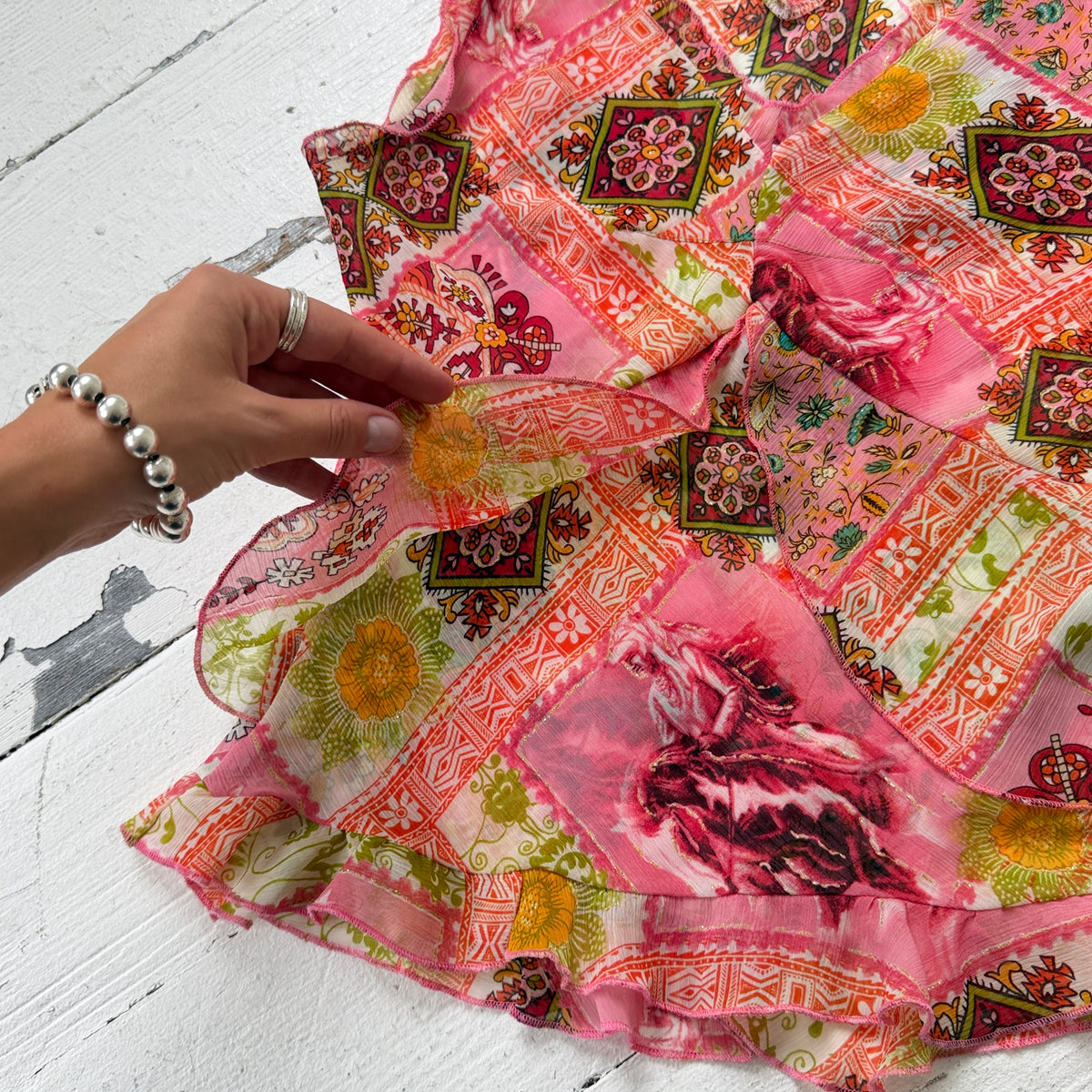 Italian Vintage Patchwork Ruffle Top