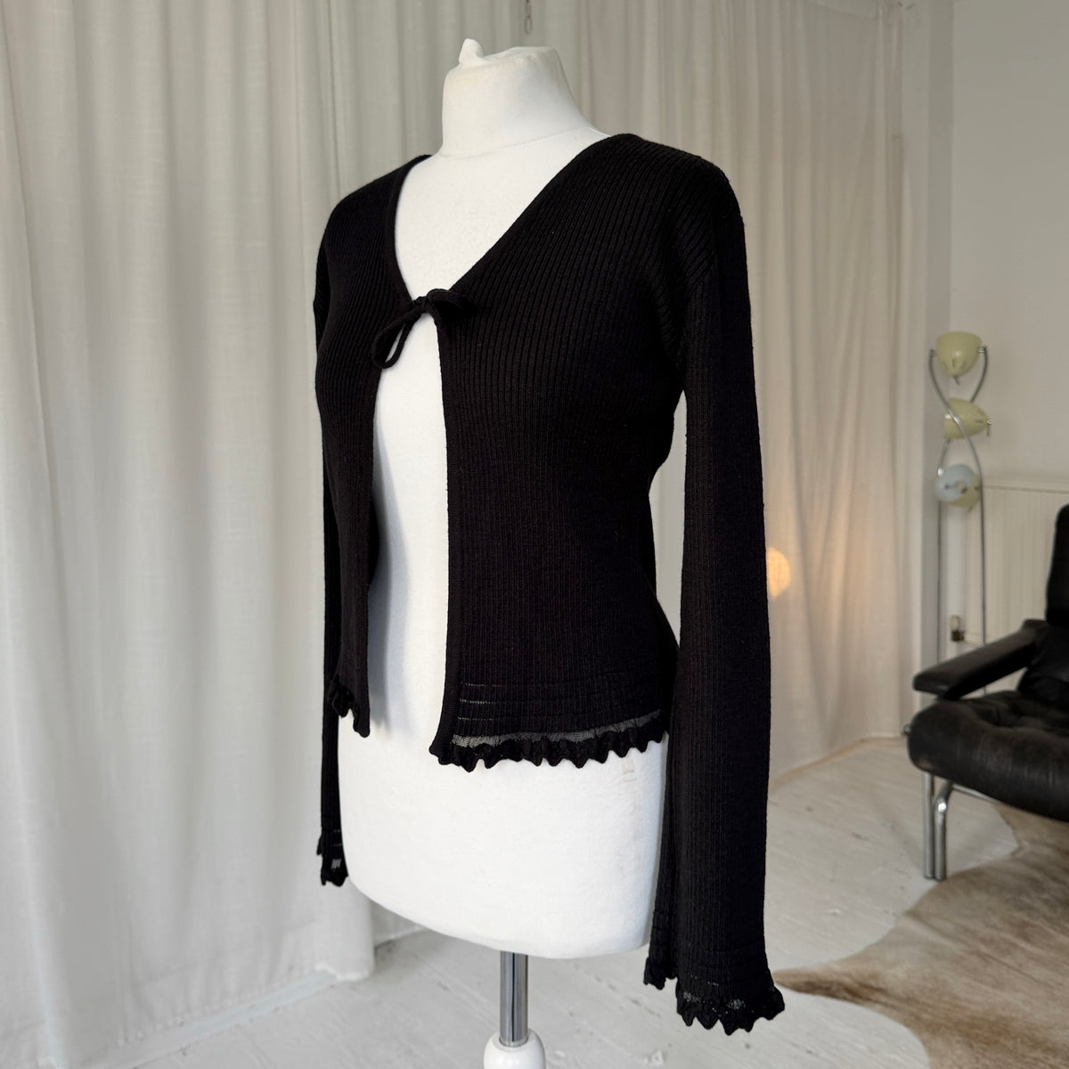 Black Ribbed Tie Cardigan