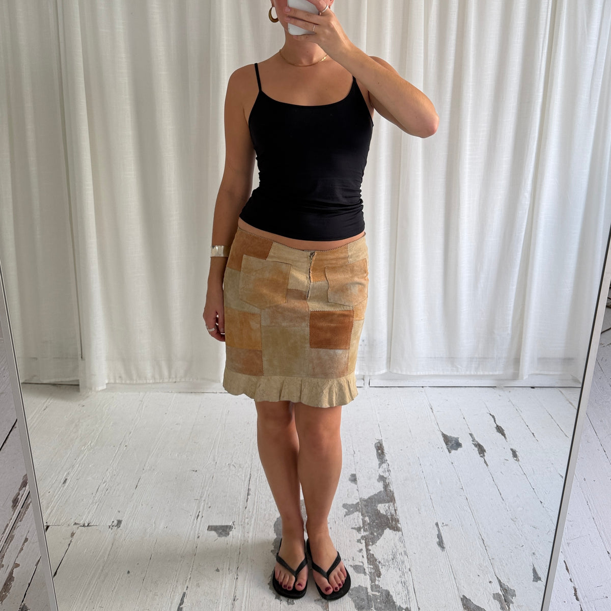 Italian Vintage Patchwork Suede Leather Skirt