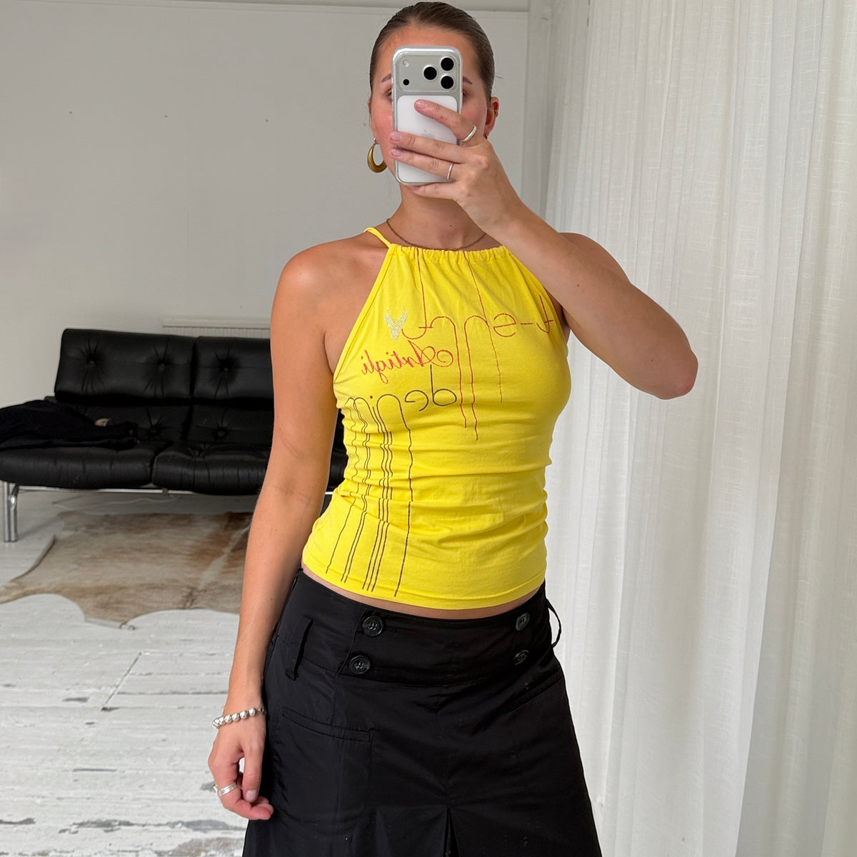 Yellow Graphic Halterneck Top