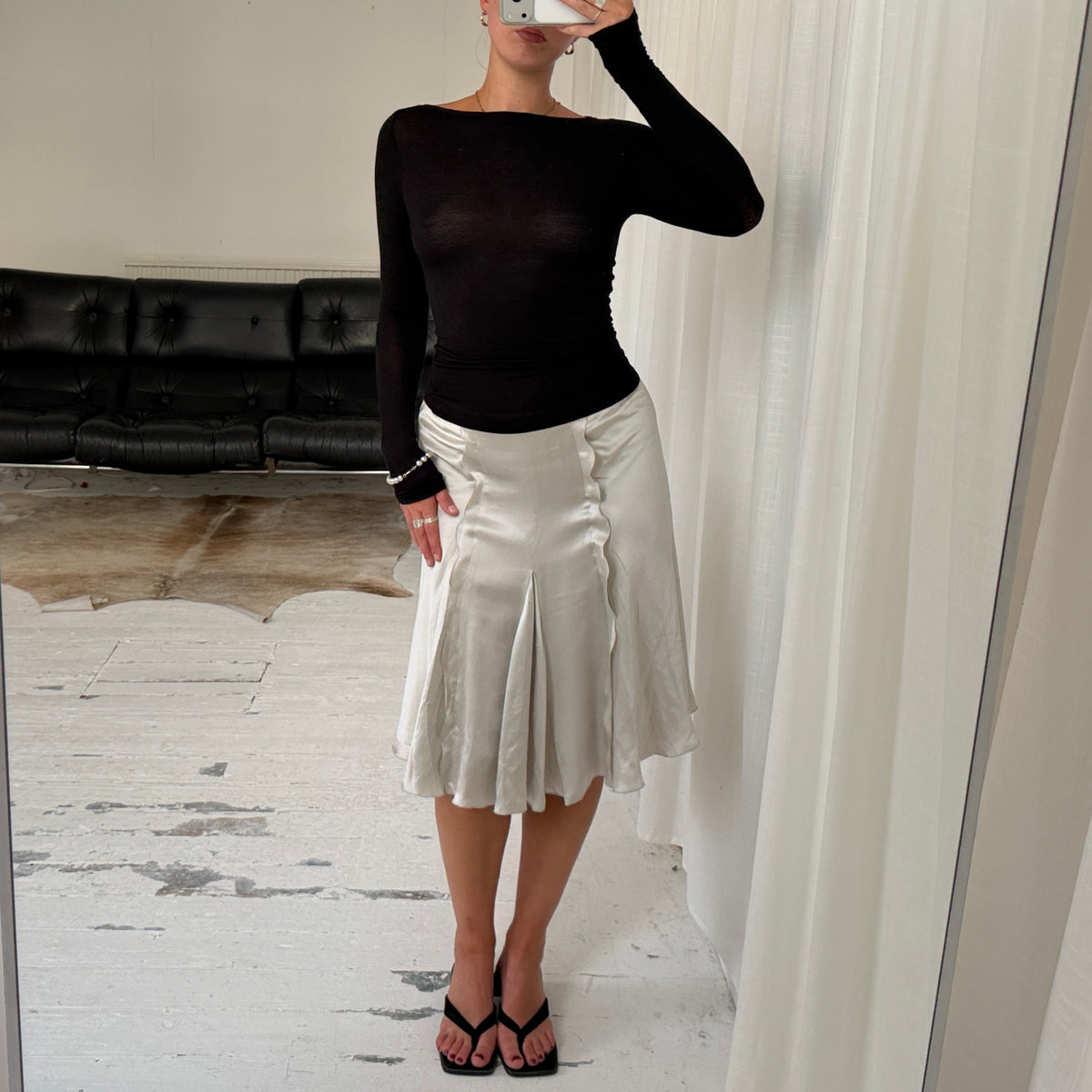 Silver Emporio Armani Silk Midi Skirt