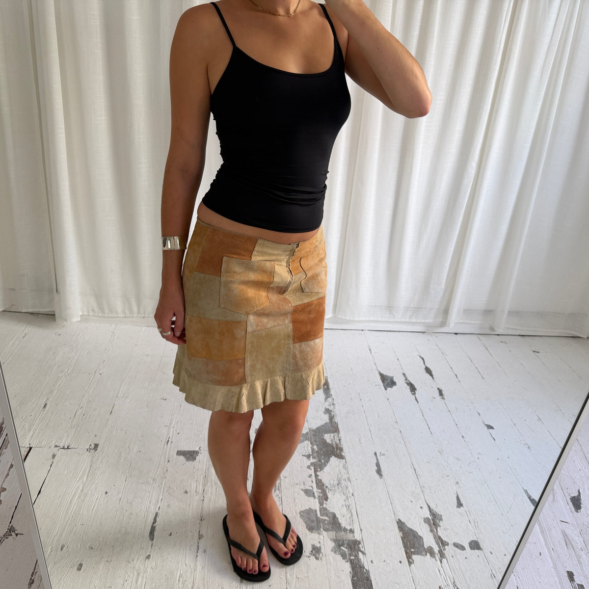 Italian Vintage Patchwork Suede Leather Skirt