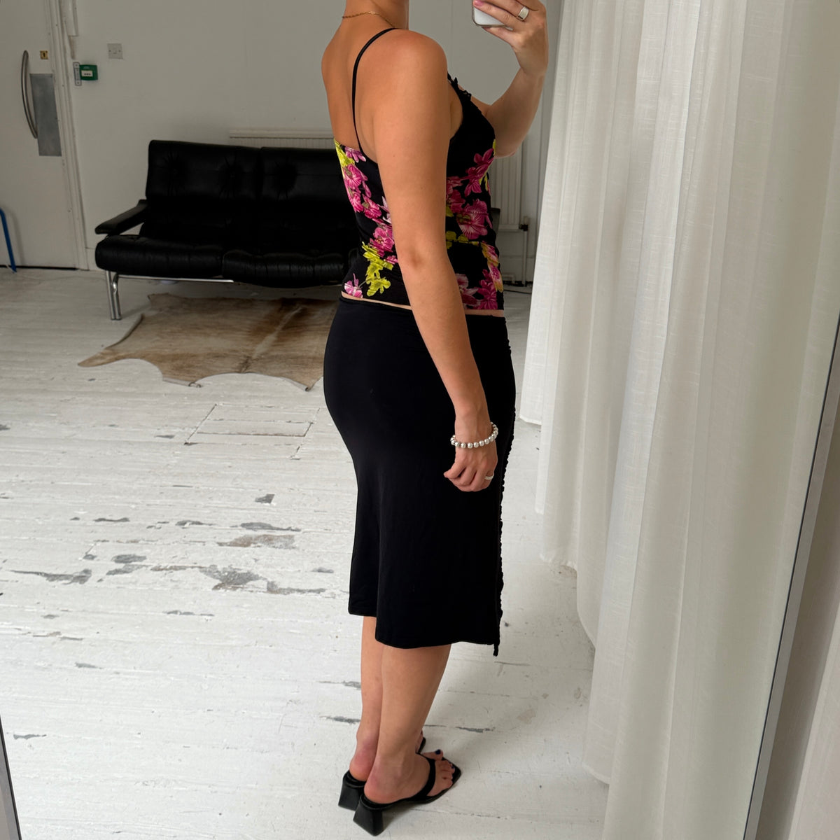 Black Ruffle Midi Skirt
