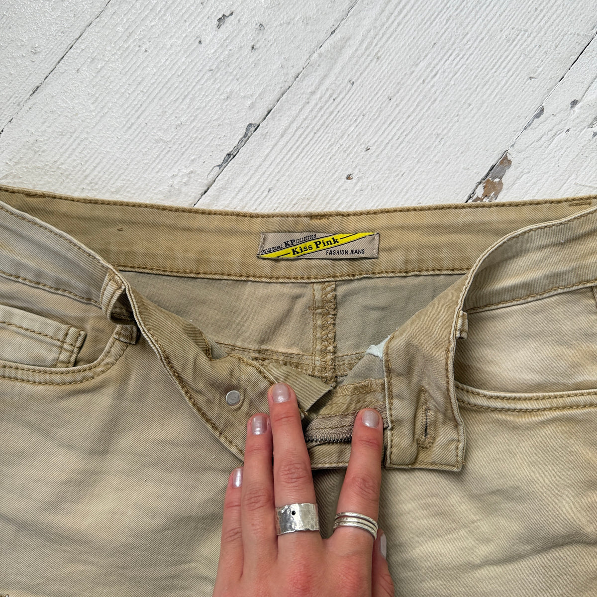 Khaki Studded Denim Shorts
