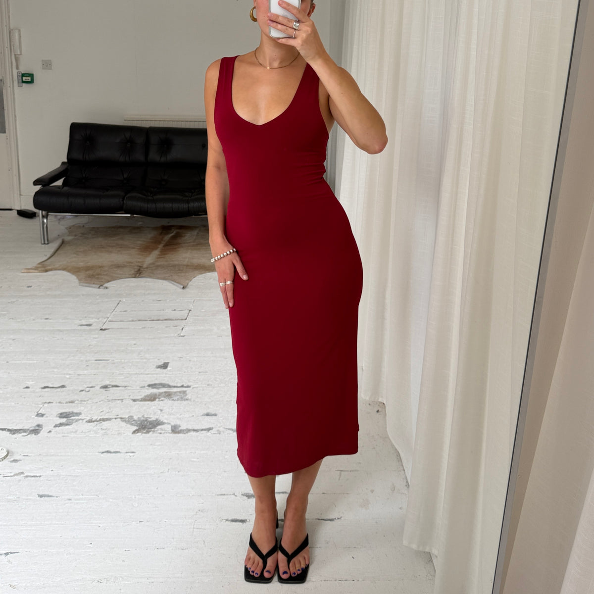 Burgundy Lace-Up Maxi Dress