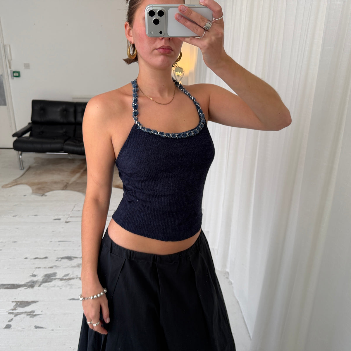 90s Blue Knit Halterneck Top