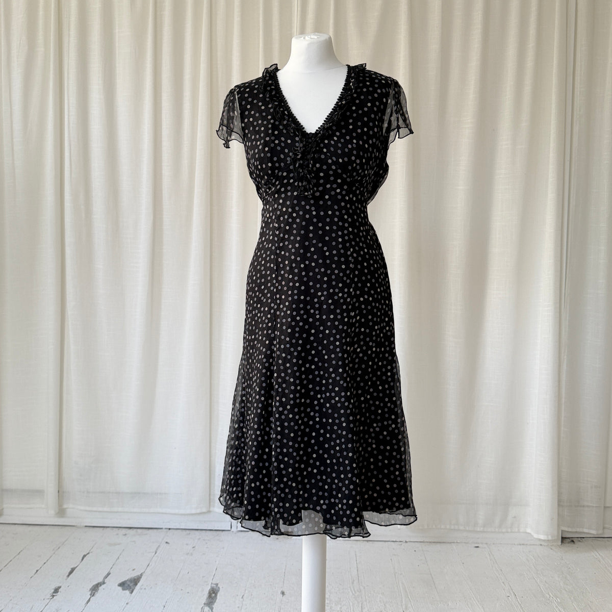 Polka Dot Silk Midi Dress