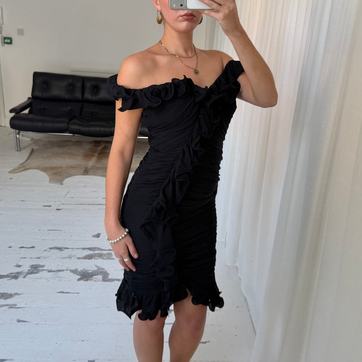 Luisa Spagnoli Pure Silk Ruched Ruffle Dress