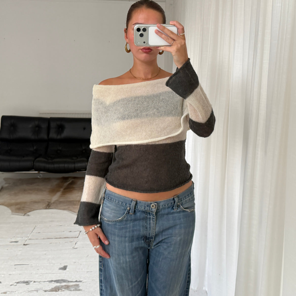 Mohair Striped Bardot Knit Jumper