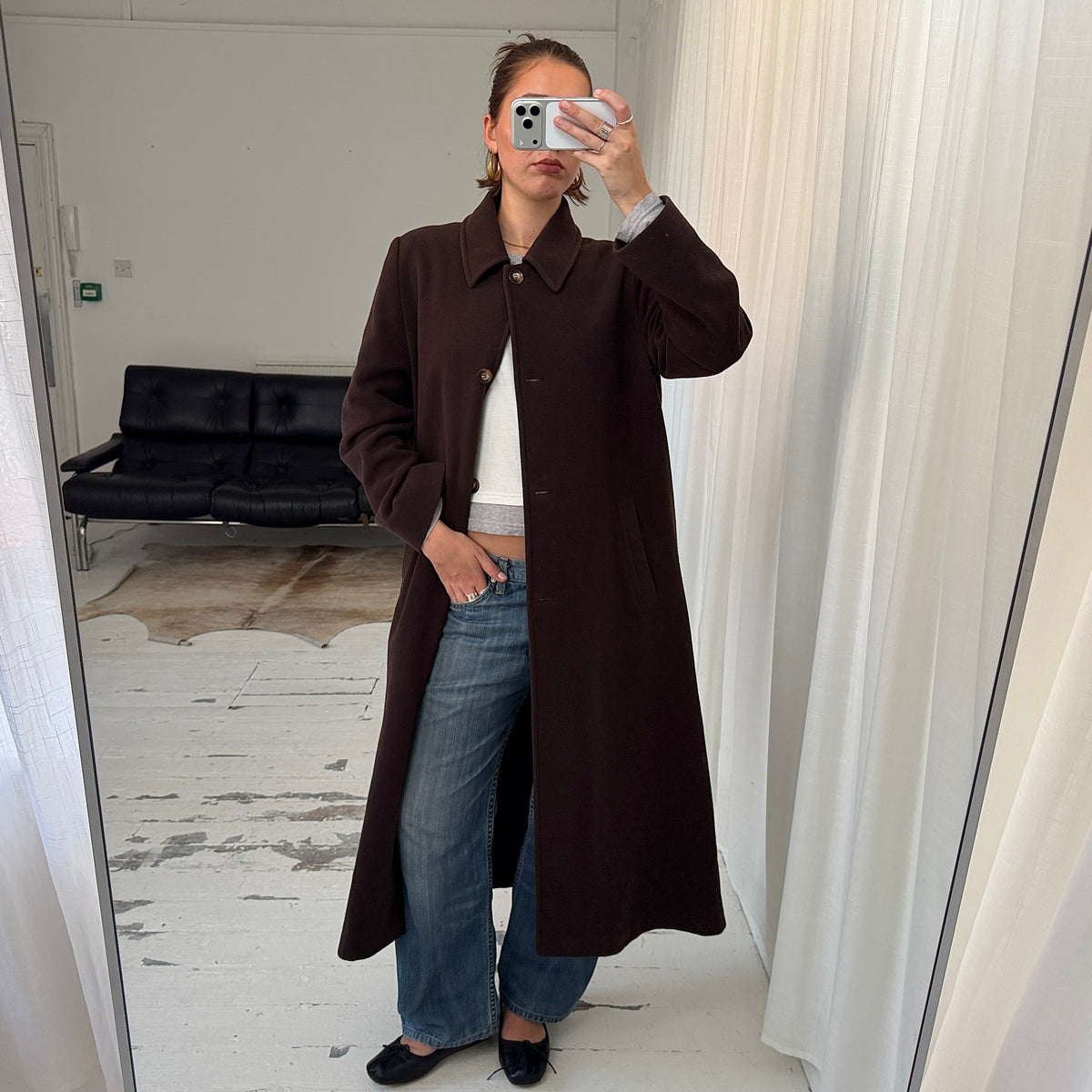 Brown Wool & Cashmere Full Length Coat