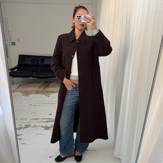 Brown Wool & Cashmere Full Length Coat