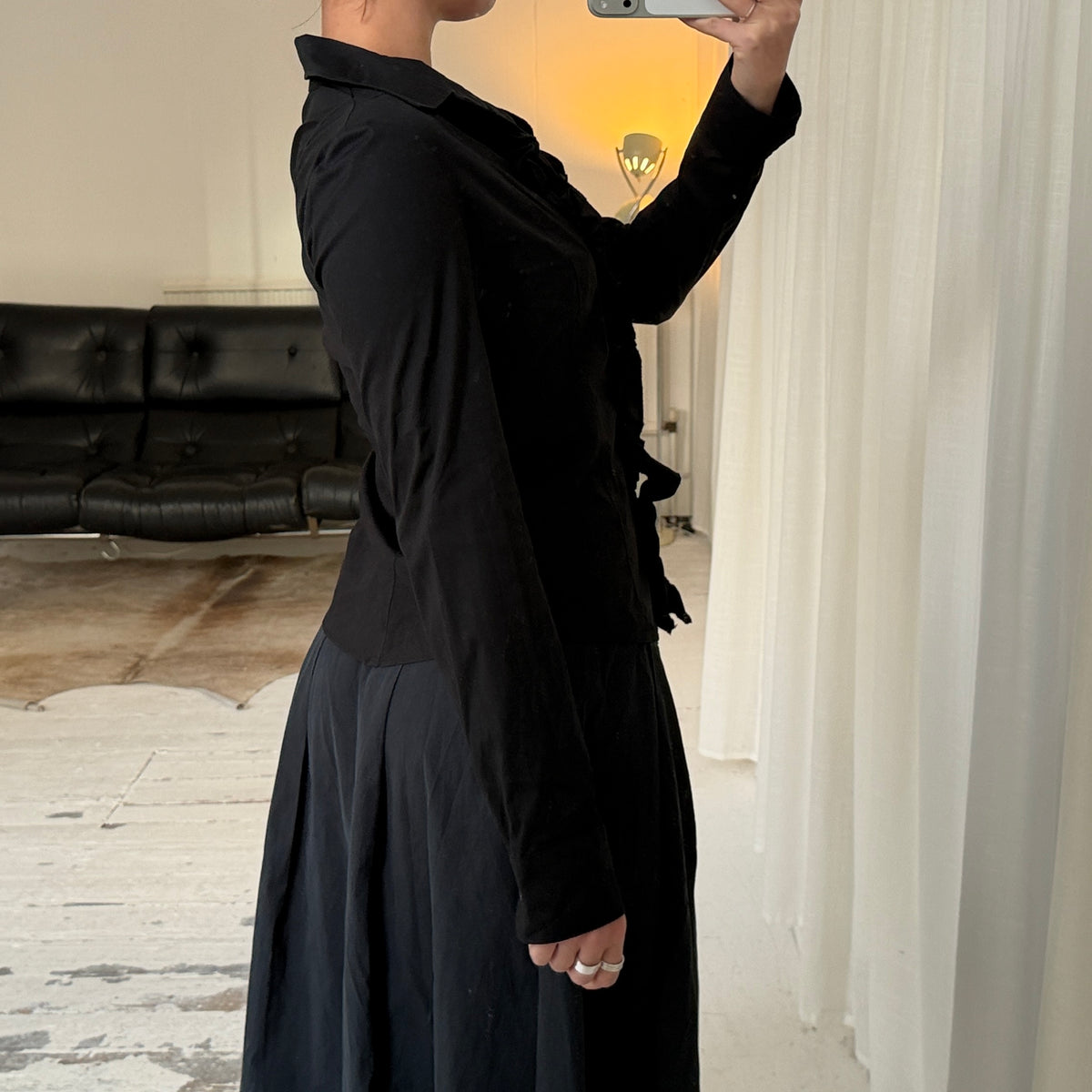 Italian Vintage Black Ruffle Tailored Shirt