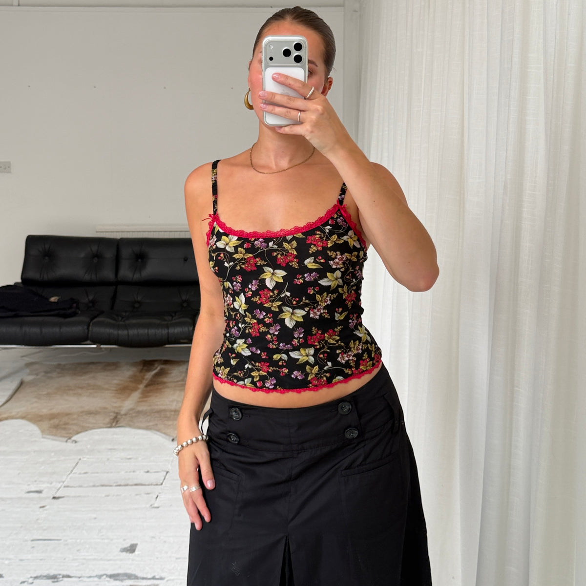 Floral Lace Trim Cami Top