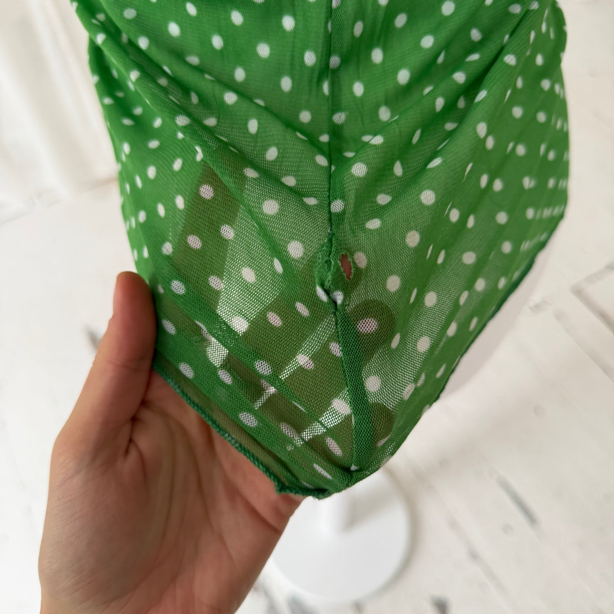 Green Polkadot High Neck Mesh Top
