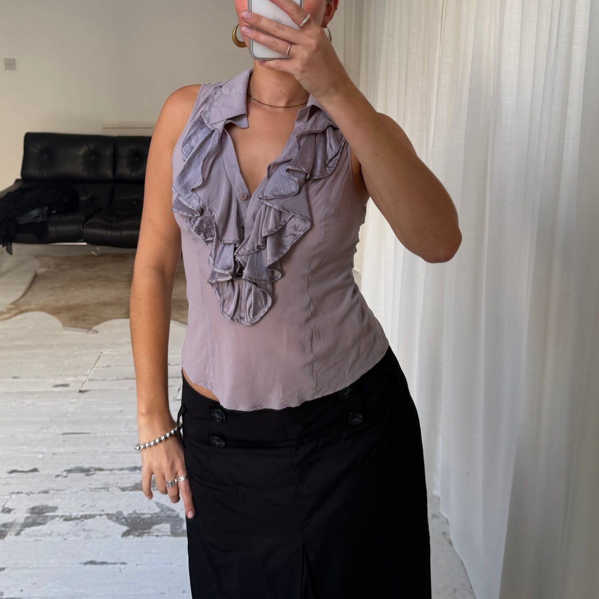Silk Ruffle Sleeveless Blouse