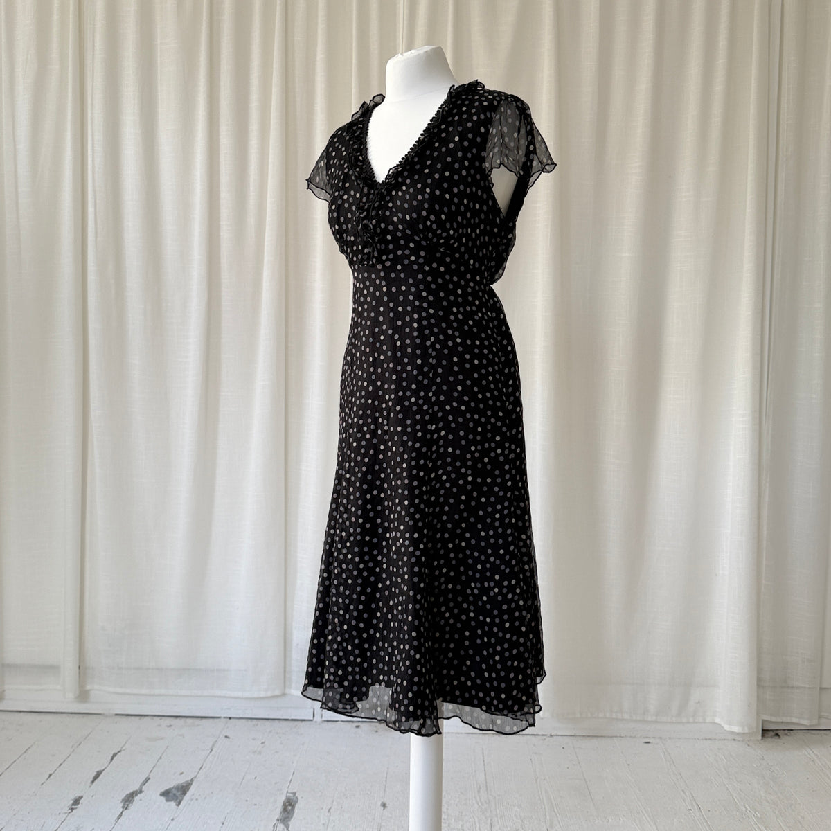 Polka Dot Silk Midi Dress