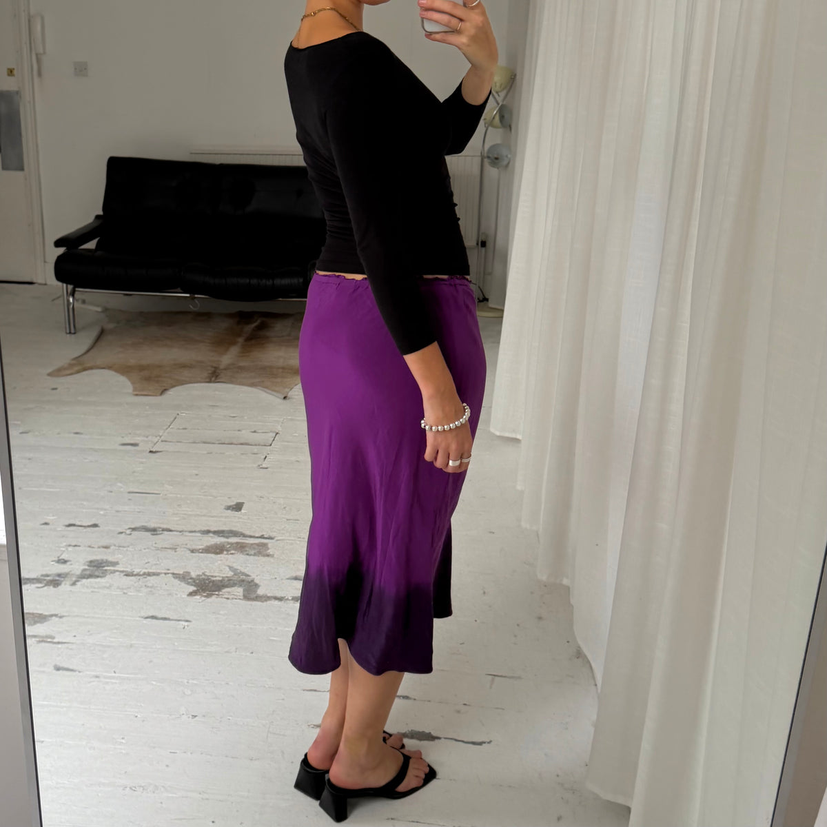 Purple Silk Midi Skirt