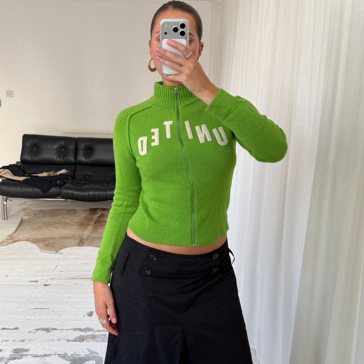 Green Pure Virgin Wool Zip Knit