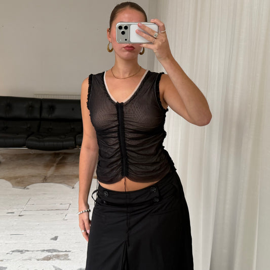 2000s Ruched Layered Mesh Top