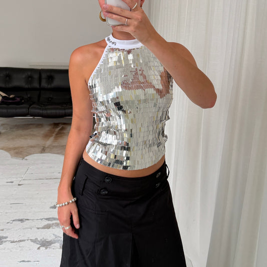Silver Mirror Sequin Halterneck Top