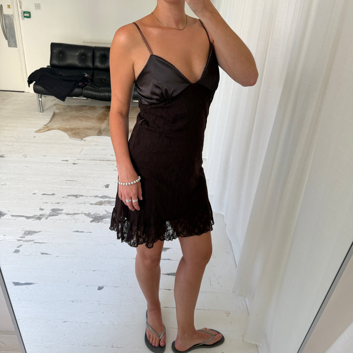 Italian Vintage Brown Lace Mini Dress