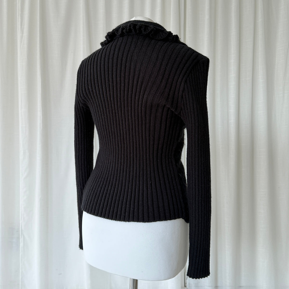 Vintage Black Ruffle Wool Knit Cardigan