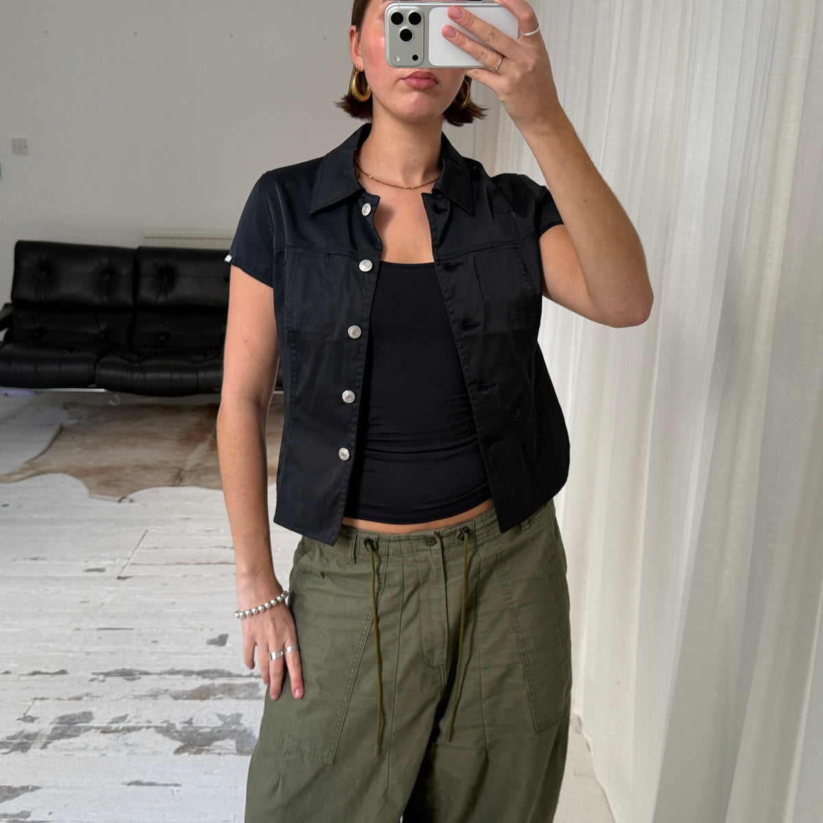 Italian Vintage Black Cargo Shirt