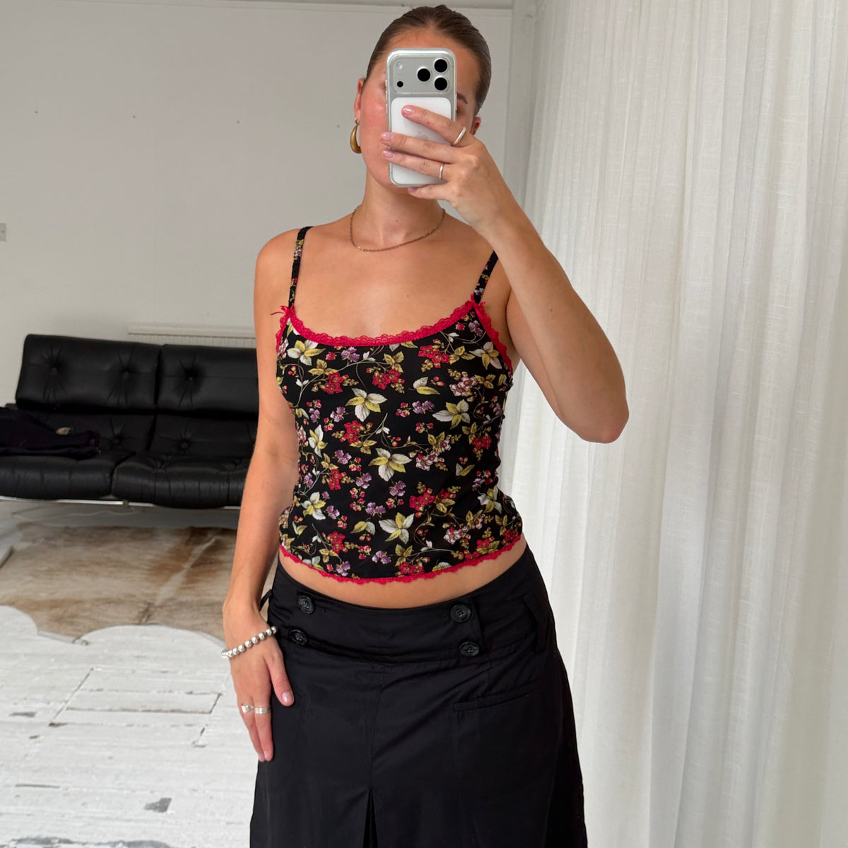 Floral Lace Trim Cami Top