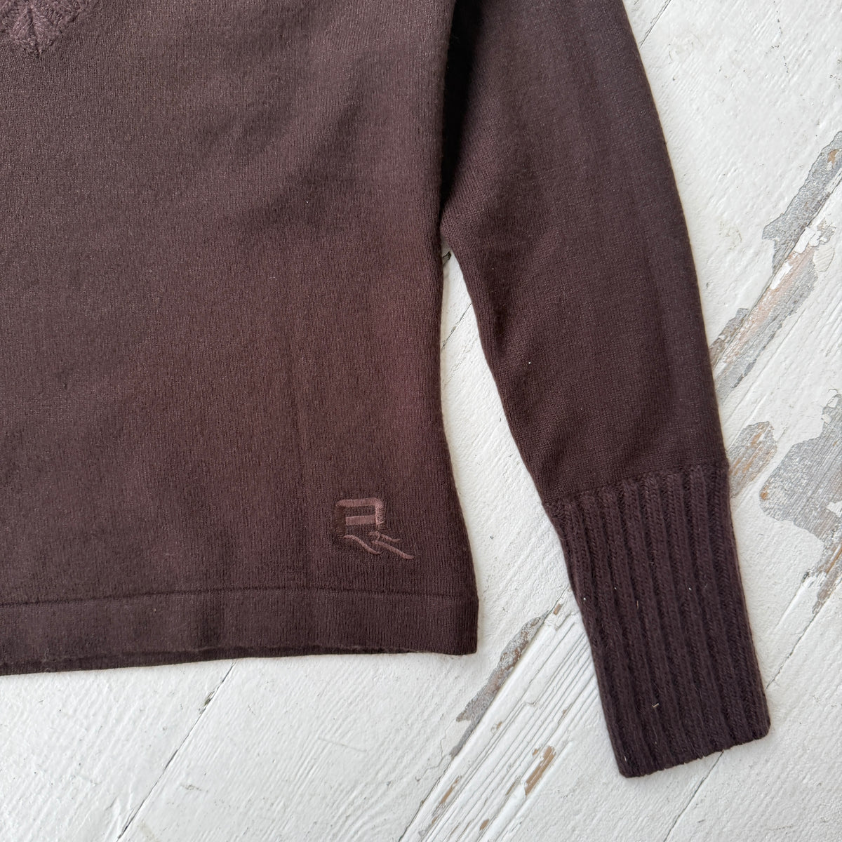 Brown Angora Blend V-Neck Jumper