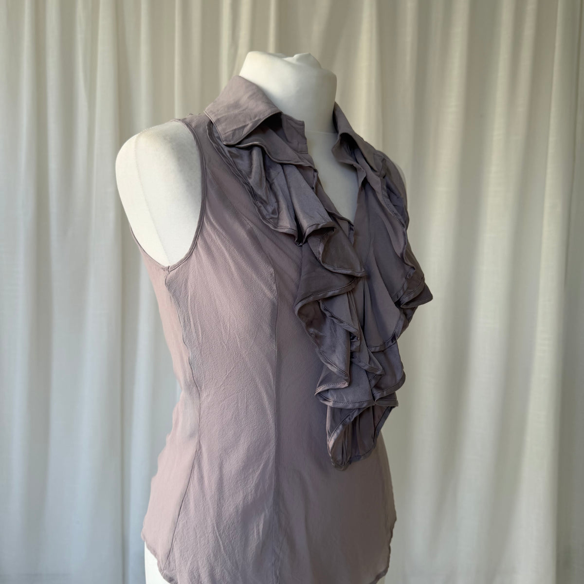 Silk Ruffle Sleeveless Blouse