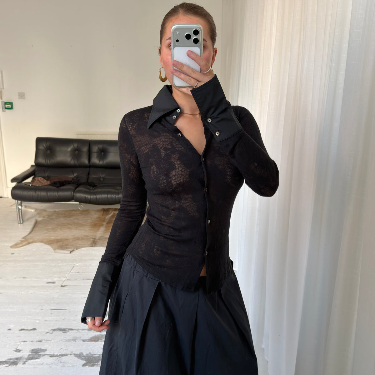 Italian Vintage Wool Blend Sheer Lace Shirt