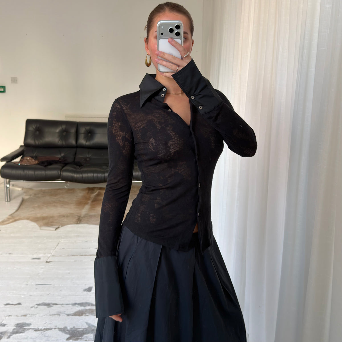 Italian Vintage Wool Blend Sheer Lace Shirt