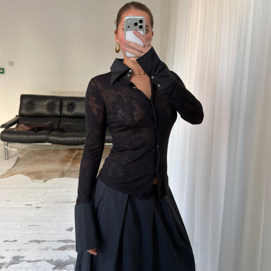 Italian Vintage Wool Blend Sheer Lace Shirt