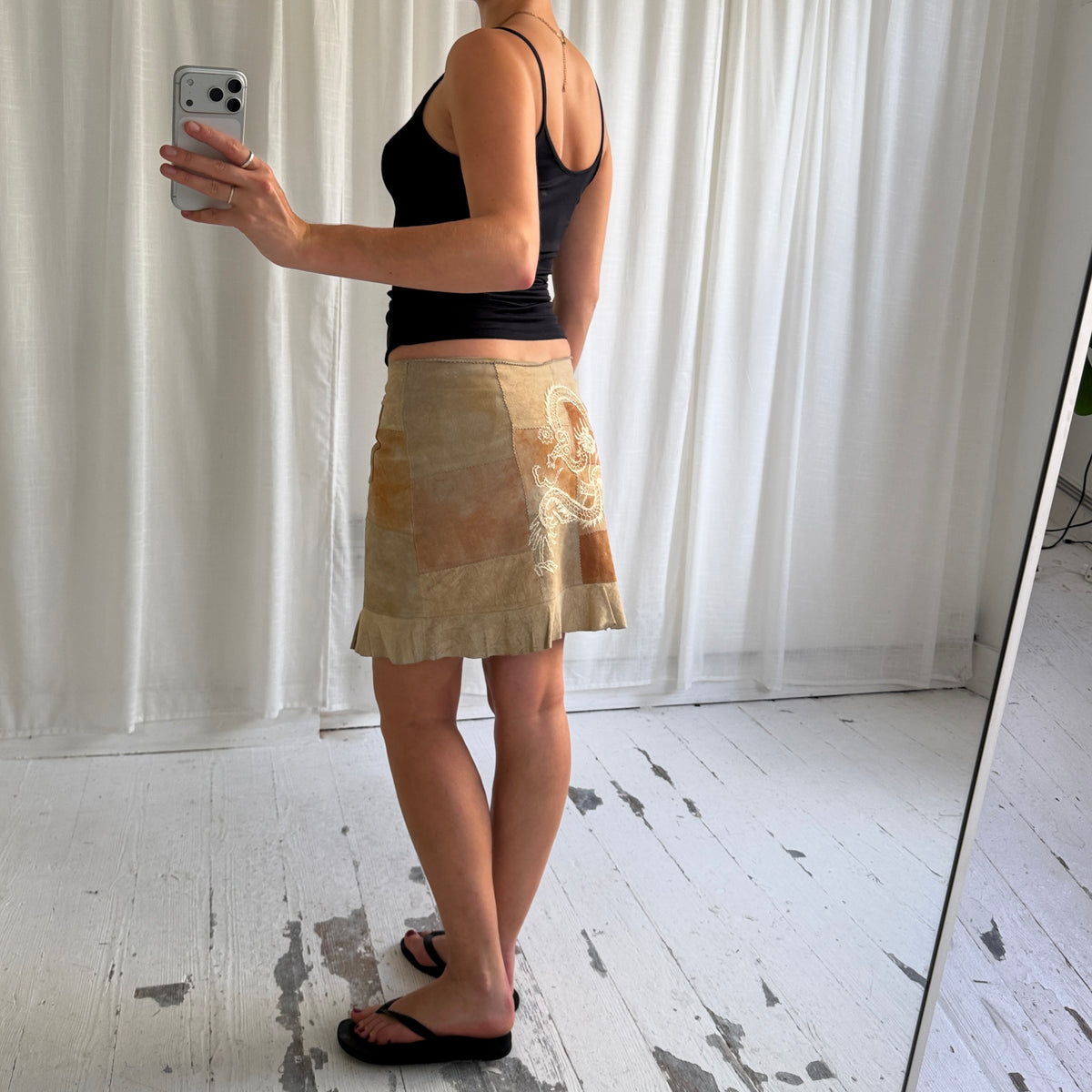 Italian Vintage Patchwork Suede Leather Skirt
