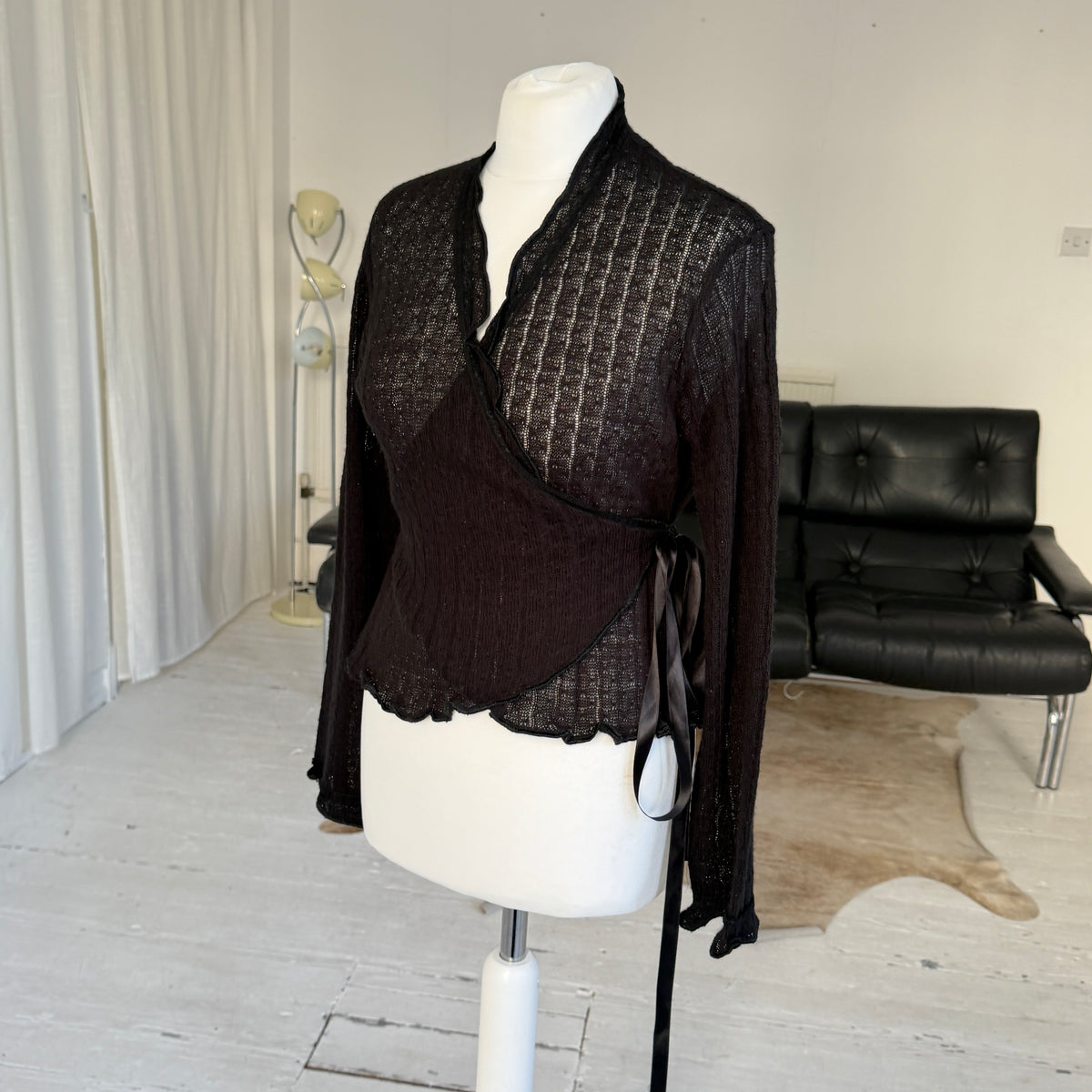 Italian Vintage Pointelle Knit Wrap Top