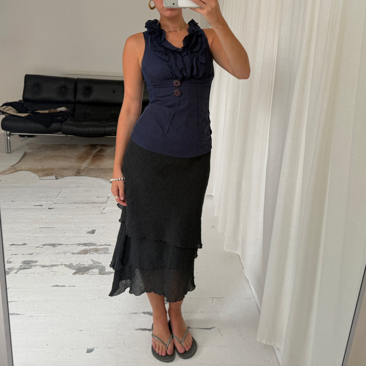 Italian Vintage Layered Wool Midi Skirt