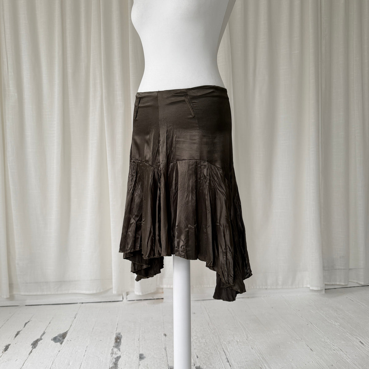 Pleated Asymmetrical Satin Skirt