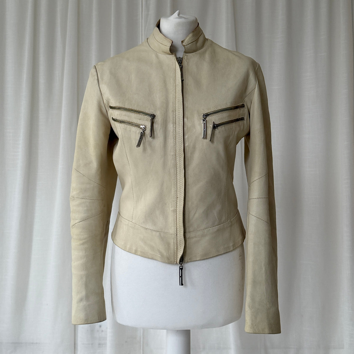 Vintage Italian Cream Leather Biker Jacket